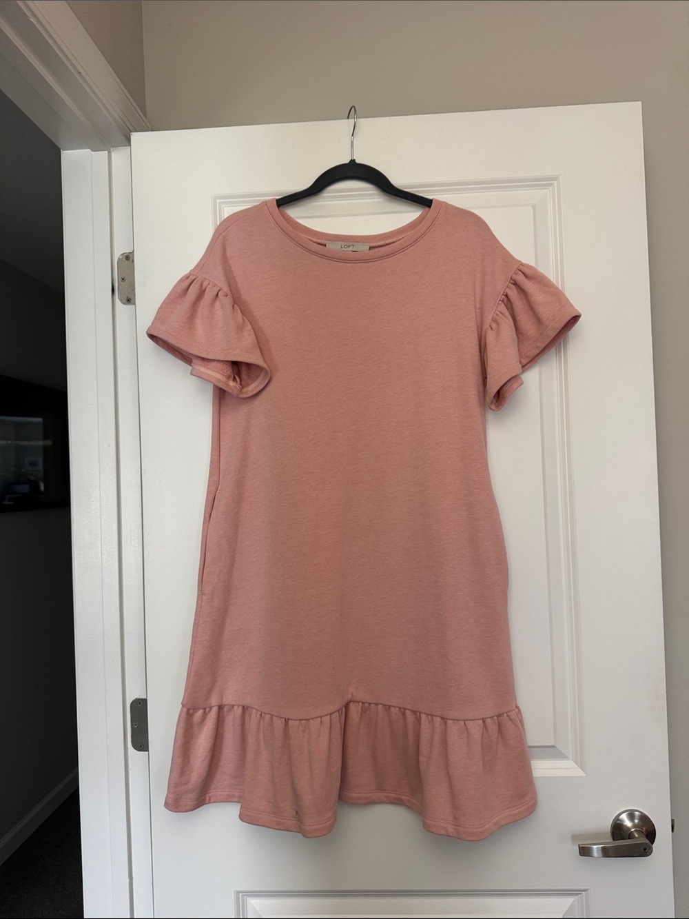 LOFT Pink Ruffle Sleeve T-Shirt Dress